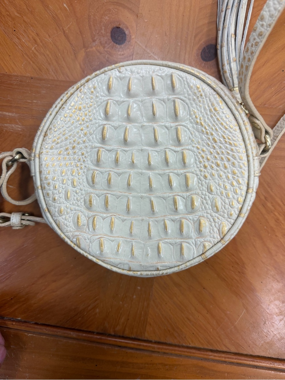 Brahmin Cream Croc-Embossed Round Crossbody with Tassel - Picture 2 of 5